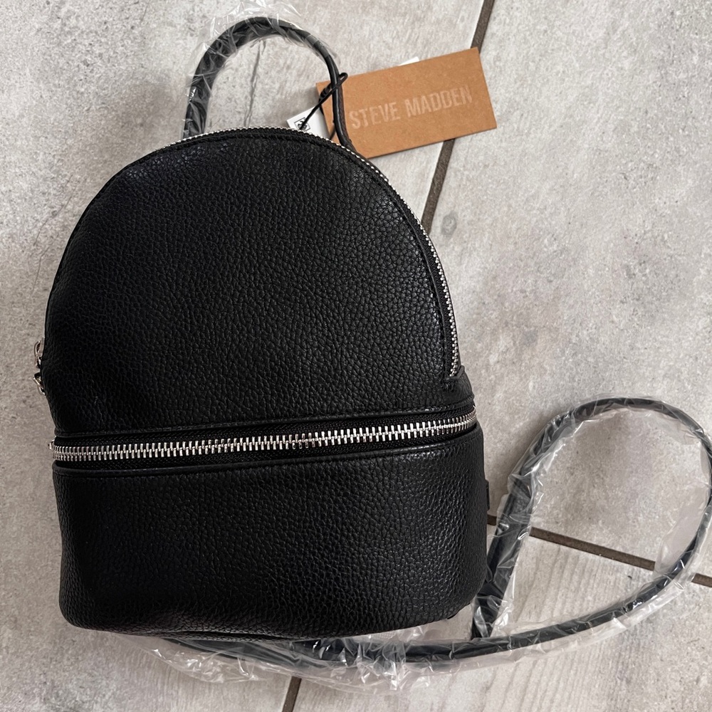 Steve Madden black faux leather backpack purse